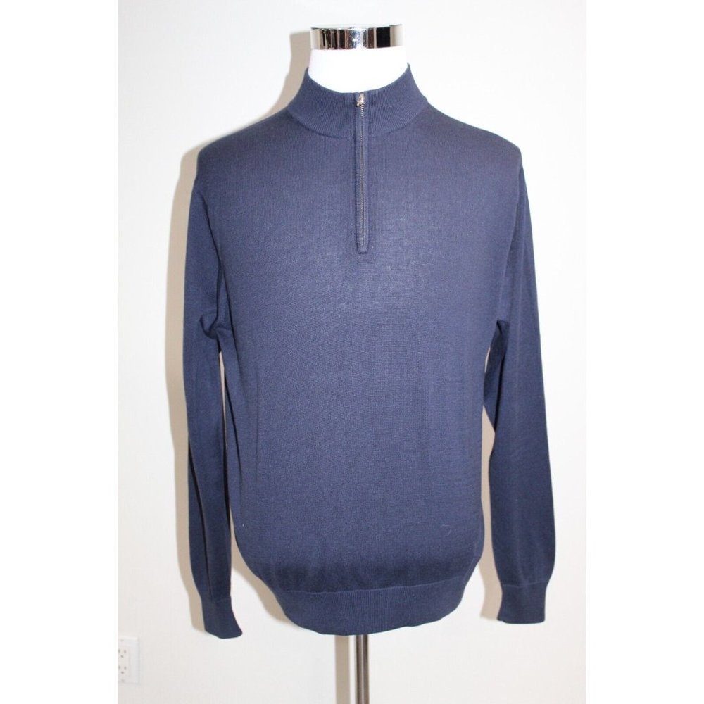 PETER MILLAR Sweater Mens M Blue Crown Soft Pima Silk Cotton Cashmere 1/4 Zip